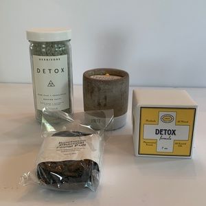 Paddywax Tobacco+Patchouli Candle, Jane Inc. Detox Cube, Herbivore Detox Salts